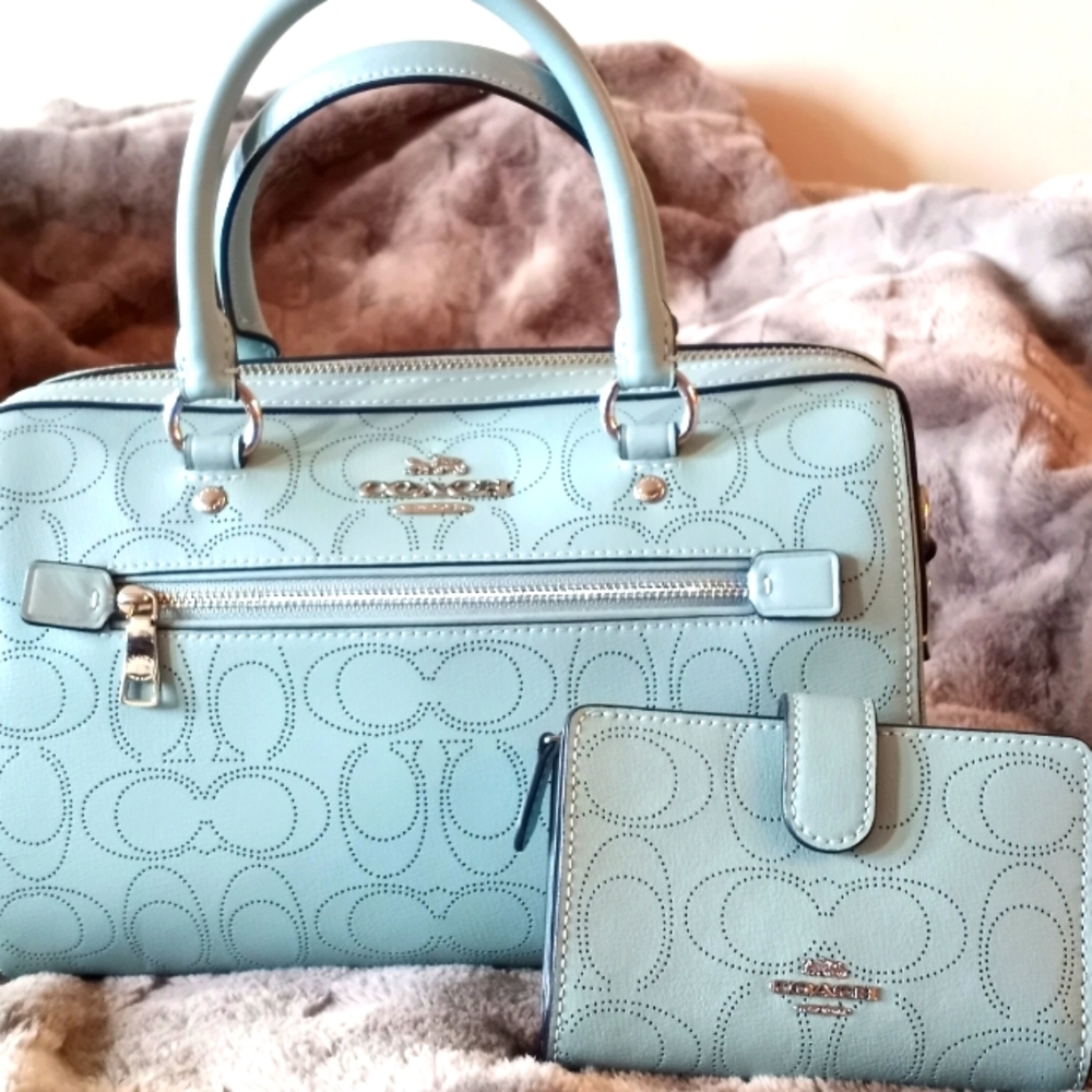 Coach Rowan Satchel Bag In Signature Canvas (Seafoam) w/ Wallet